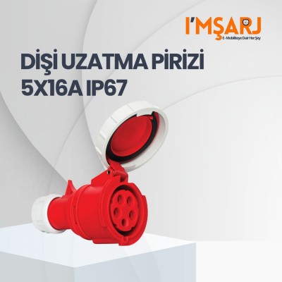 5x16A IP67 Trifaze Uzatma Prizi (Vidalı Bağlantı / 380V Sanayi Tipi Su ve Toz Geçirmez Dişi CEE Priz)