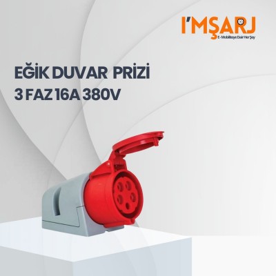 Eğik Duvar Prizi Üç Faz 16A 380V 3P+N+PE IP44 Kırmızı Vidalı Bağlantı