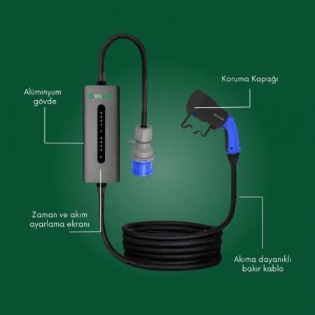 Truwatt ZTA305 Taşınabilir Elektrikli Şarj Cihazı 32A/7kW/220V (5 metre)