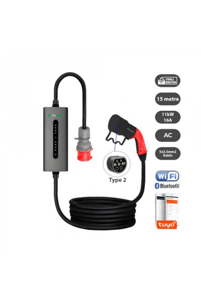 Truwatt ZTA415 Taşınabilir Elektrikli Araç Şarj Cihazı 16A/11kW/380V (15 metre)