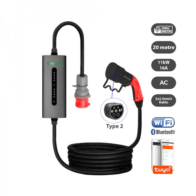 Truwatt ZTA420 Taşınabilir Elektrikli Araç Şarj Cihazı 16A/11kW/380V (20 metre)