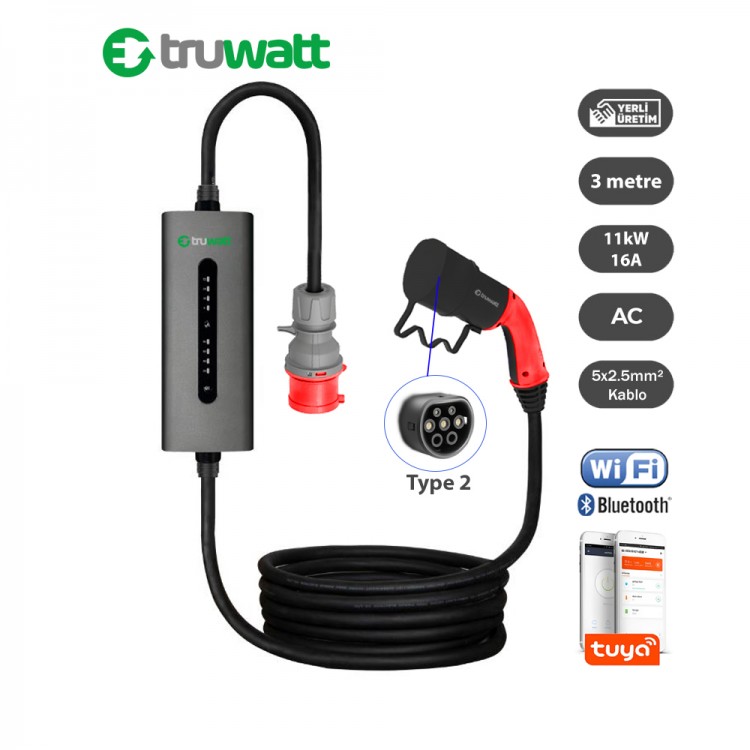Truwatt ZTA403 Taşınabilir Elektrikli Şarj Cihazı 16A/11kW/380V (3 metre)