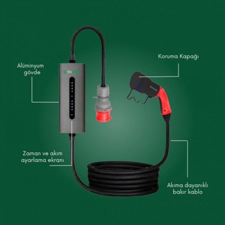 Truwatt ZTA403 Taşınabilir Elektrikli Şarj Cihazı 16A/11kW/380V (3 metre)