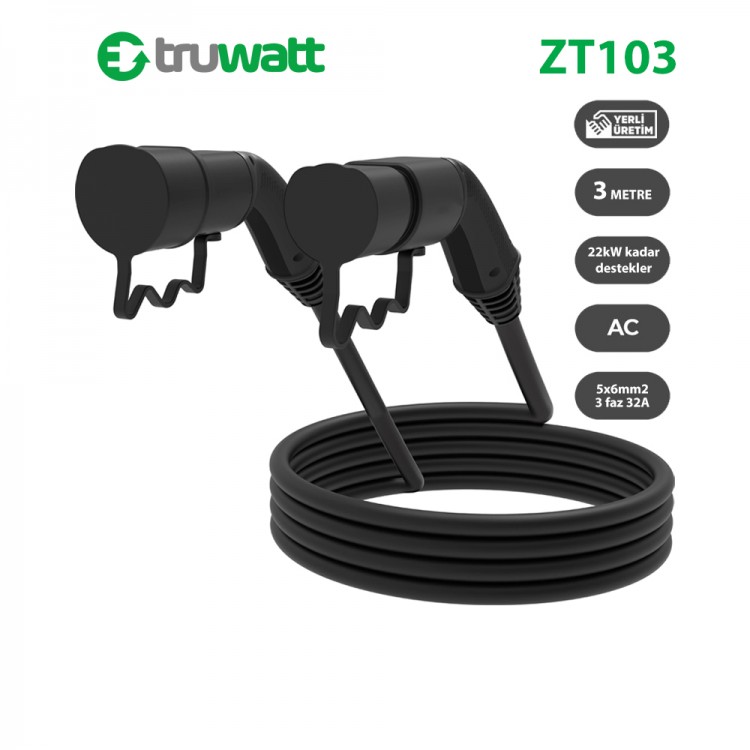 Truwatt ZT103 Elektrikli Şarj kablosu Type-2 32A/22kW/380V (3 metre)